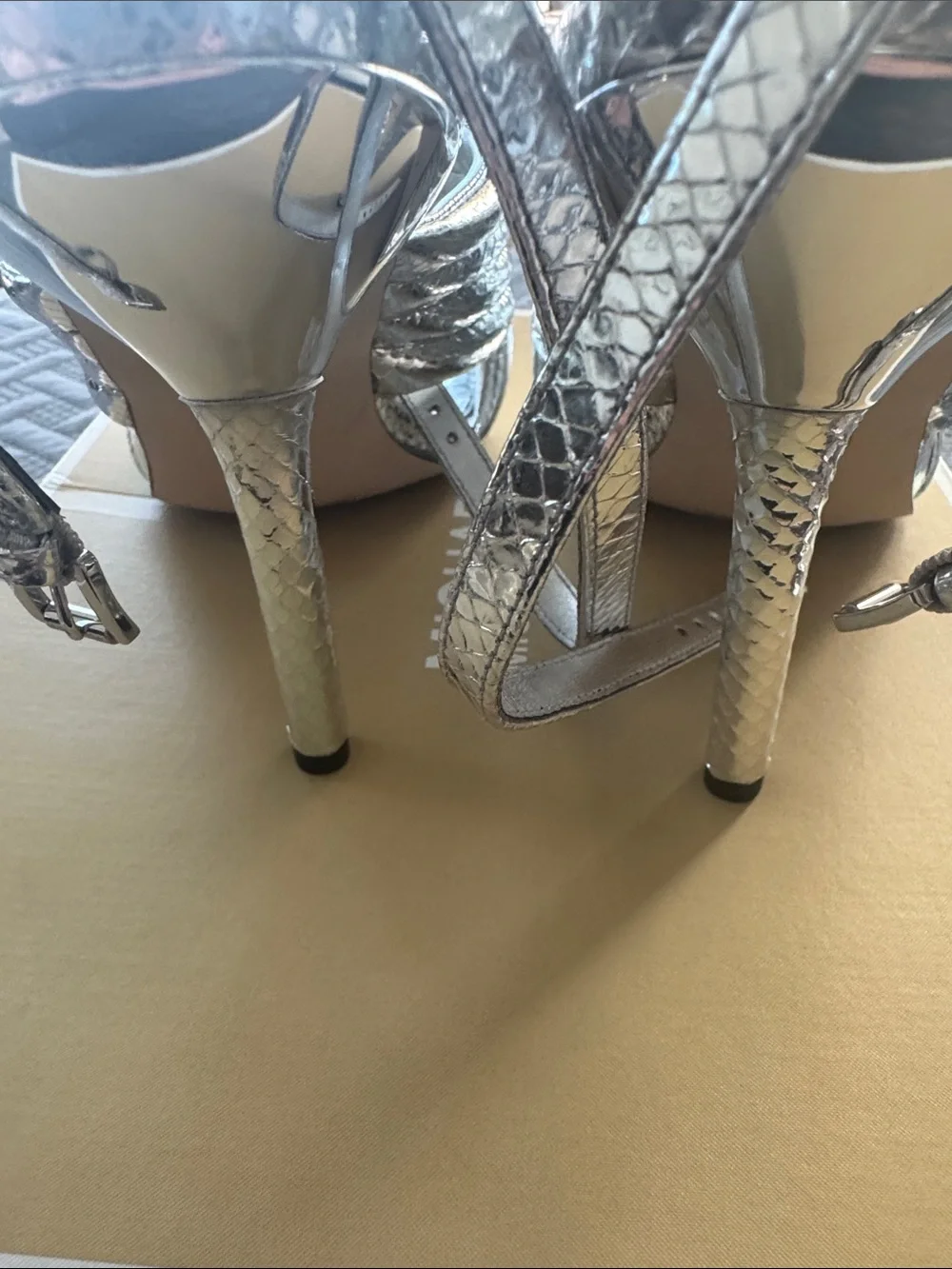 Michael Kors Silver Metallic Crisscross Slingback Heels